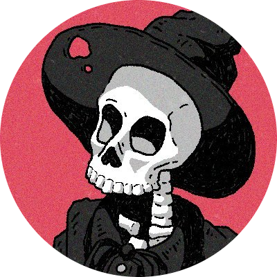 Profile picture showing a skeleton with a black witch hat and dress